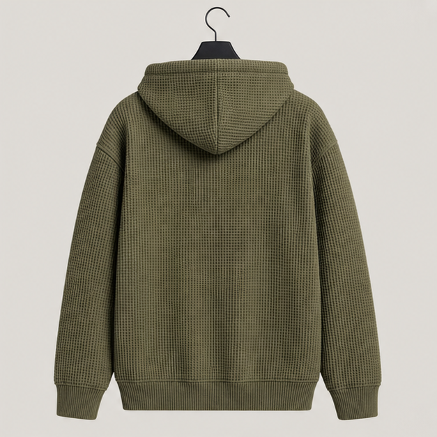 Men's Quarter Zip Hoodie Waffle Knit Hooded Sweatshirt Loose Fit Casual Long Sleeve Pullover with Pockets - image 2